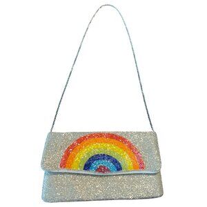 Rainbow Beaded Evening Clutch Bag with Chain Strap Purse Shirdee